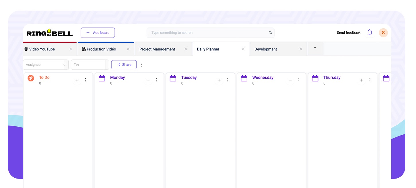 Example of kanban board to manage daly tasks