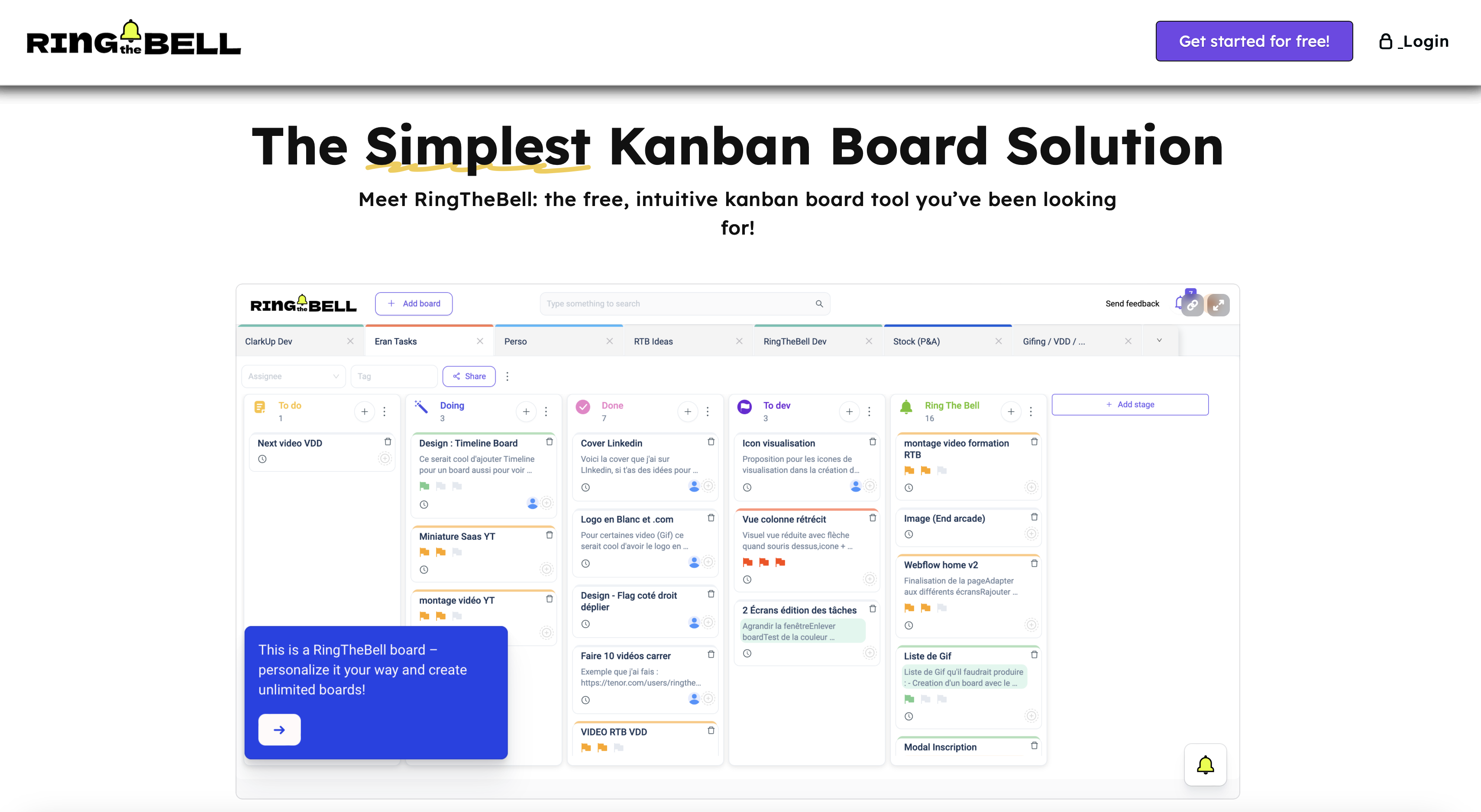 La solution simple de kanban board RingTheBell