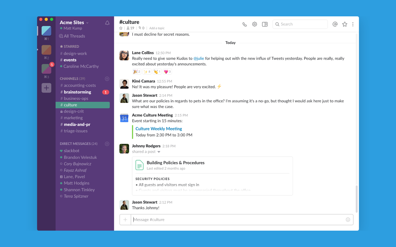 Slack communication tool for virtual assistant