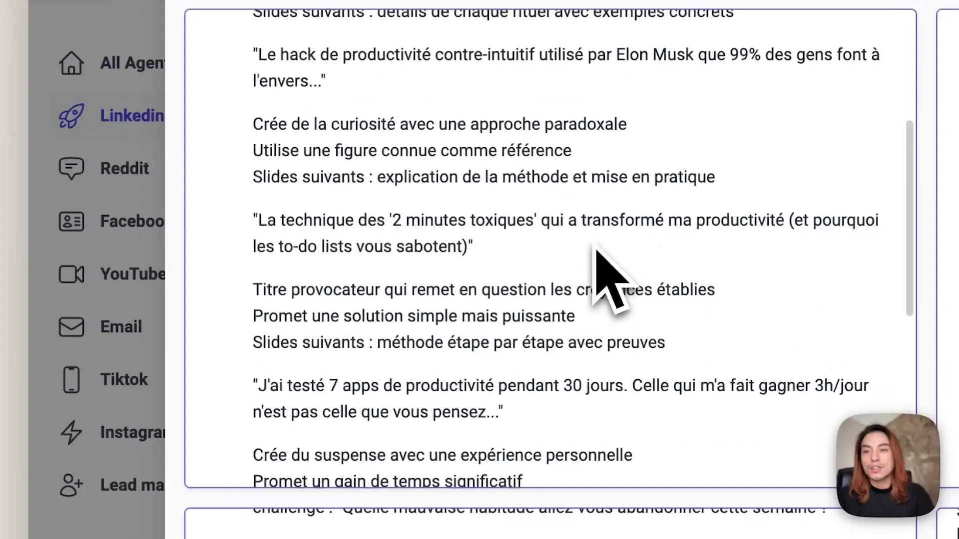 Création du texte du carrousel LinkedIn